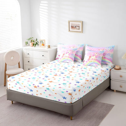 Feelyou Unicorn Girls Bed in a Bag Twin Rainbow Kids Pink Unicorn Comforter Set with Sheets Kawaii Cute Stars 7 Piece Bedding Set Teens Children Adults Cartoon Unicorn Room Decor All Season