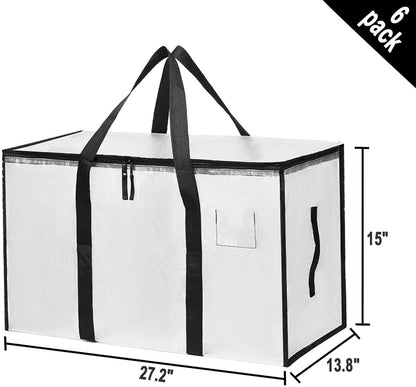 Skiennix Large Moving Bags - Heavy Duty Storage Totes with Zippers & Handles | Space-Saving Clear 6 Pack