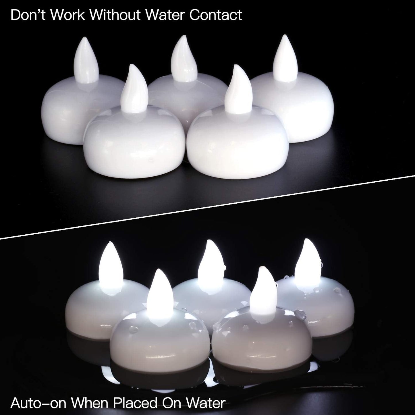 Novelty Place 24Pcs Waterproof Flameless Floating Tealights, LED Floating Candles Cool White Flickering Tea Lights - Battery Operated Candles Decoration for Wedding, Christmas, Party, Pool, Pond