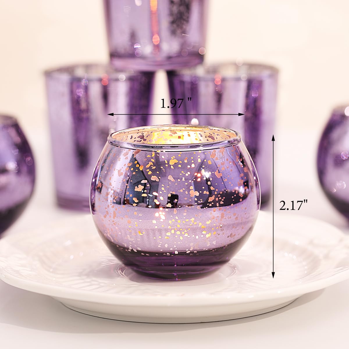 LETINE Purple Mercury Glass Votive Candle Holders - Set of 36 | Elegant Gold Tealight Candle Holders for Table Centerpieces, Spring Summer Weddings, Rehearsal Dinners, Valentine's Day Decorations