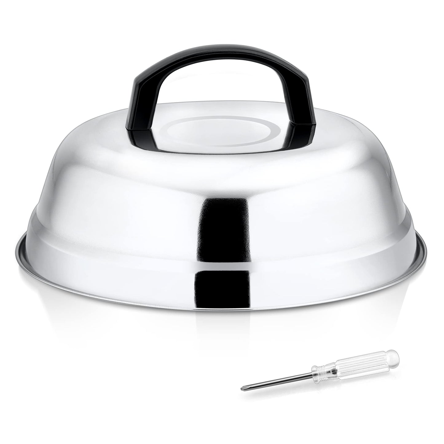 Leonyo 9 Inch Cheese Melting Dome Lid, Stainless Steel Griddle Accessories, Durable Basting Steaming Cover for Teppanyaki Flat Top Griddle Grill, Hamburger Bacon Steak Burger Patties, Plastic Handle
