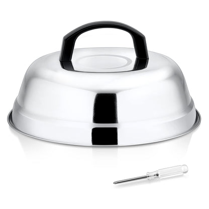 Leonyo 9 Inch Cheese Melting Dome Lid, Stainless Steel Griddle Accessories, Durable Basting Steaming Cover for Teppanyaki Flat Top Griddle Grill, Hamburger Bacon Steak Burger Patties, Plastic Handle