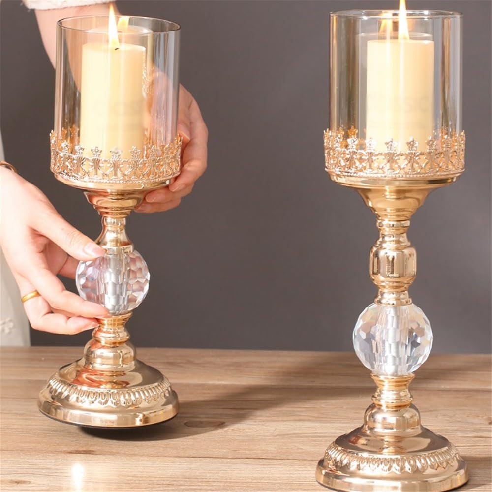 YUHUAWF Candle Holderss Light Luxury Gold Tall Candlestick Metal Glass Dinner Table Decoration Candle Holder Decorative Candlestick(Small)