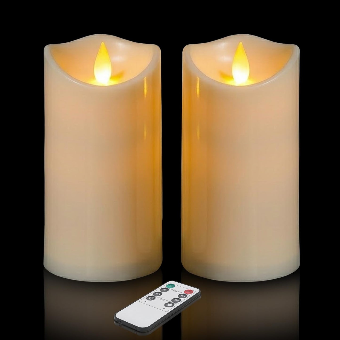 Flameless Candles 3"D X 6"H Set of 2 Outdoor Indoor Pillars Battery Operated Flickering Candles Include 8-Key Remote Timer Function, Fake Plastic Pillar Candles for Aniversary, Christmas Decor