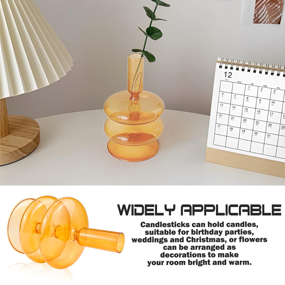 LNQ LUNIQI Clear Glass Taper Candle Holder Glass Pillar Candle Vase Decorative Glass Candlestick Holders for Dining Table Centerpieces Wedding Church（Orange）