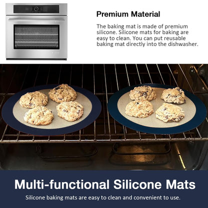 Eolilim 3PC Round Silicone Baking Mats, 8 inch Silicone Mats for Baking Easy to Clean, Reusable Baking Mats, Silicone Circle Mats for Cake Pan