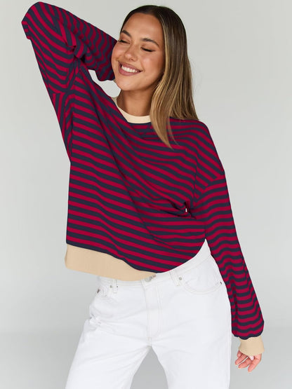 Trendy Queen Oversized Sweatshirt for Women 2025 Fall Crewneck Striped Long Sleeve Shirts Hoodies Cute Top Y2K Outfits