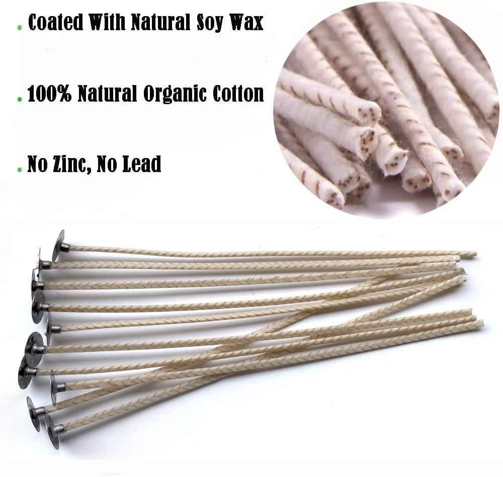 CD10 Soy Wax Candle Wick,100pcs 6" Pretabbed Wicks for Candle Making,Thick Candle Wick with Base