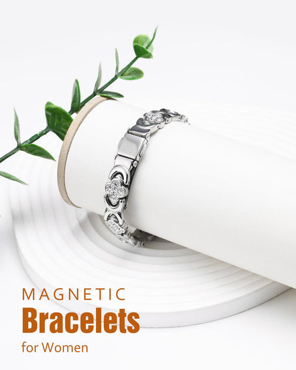 Jecanori Magnetic Bracelets for Women with Upgraded 3800 Gauss Magnets, Four-Leaf Clover Stainless Steel Bracelets for Women, Jewelry Gifts