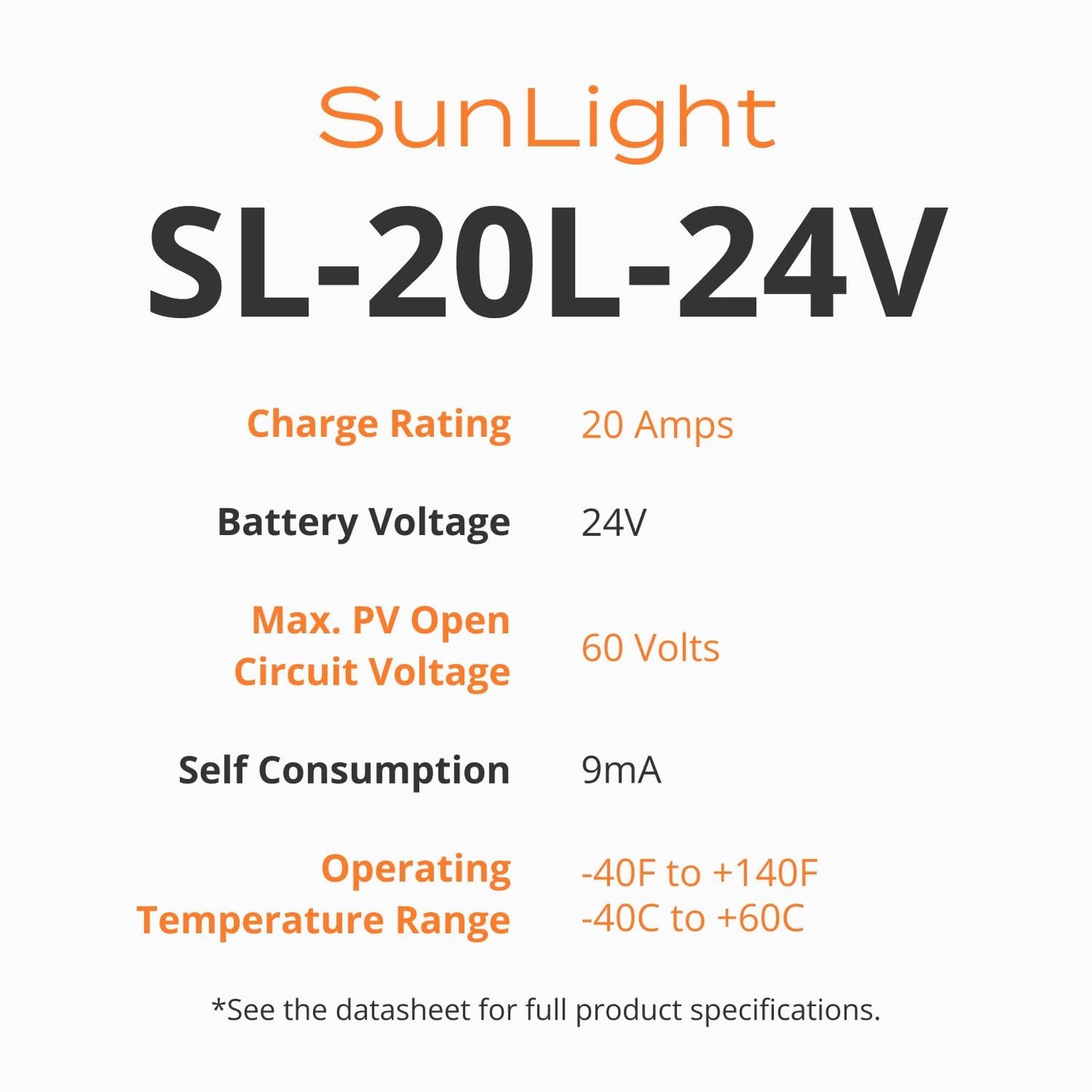 Morningstar Sunlight 20A Solar Charge Controller (SL-20L-24V) - Solar Panel Regulator for 24 Volt Batteries, Lighting Ctrl, Easy Setup, Corrosion Resistant Terminals, 5 Year WTY - Designed in The USA