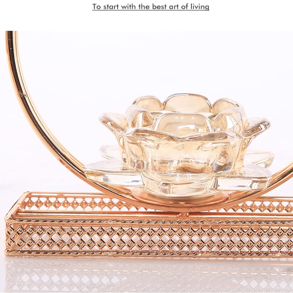 Candlestick Holders New Chinese Candle Holder Creative Crystal Glass Metal Candle Holder Ornament Home Restaurant Desktop Candlelight Dinner Candle Holders(Size:B)