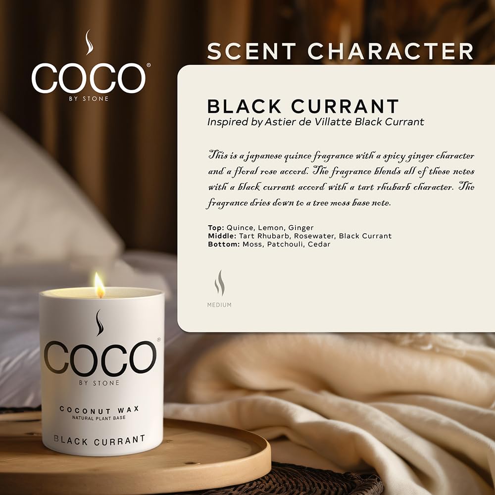 COCO by Stone 6.5oz Candle, Coconut Apricot Wax Candle for Home (Black Currant) Home Fragrance Products, 1 Wick, Enhance Indoor Aroma, Vegan & Cruelty-Free, Clean Burning and Hand Poured