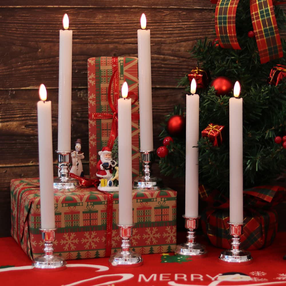 GenSwin Flameless Taper Candles Flickering with Remote Timer, Battery Operated LED Taper Candles with 3D Wick Real Wax Window Candlesticks Pack of 2 for Home Wedding Decor(White, 0.78 x 9.64 Inch)