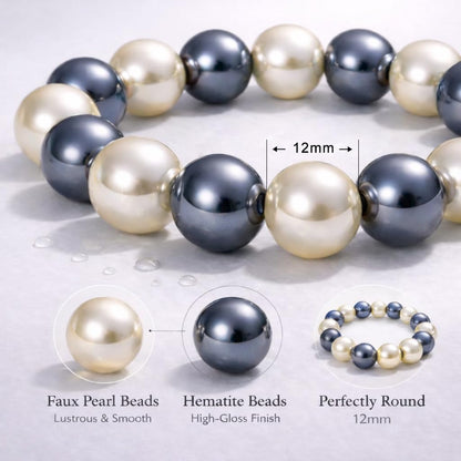 38 Magnetic Therapy Hematite beaded Bracelet For Women And Men Power Gemstone Crystal Unisex Macrame (Faux Pearl Hematite, 12, millimeters)