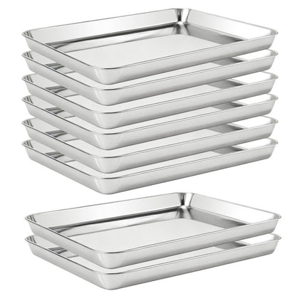 LEXININ Baking Sheet Set, 11.8 x 15.7 x 1 Inch, 8-Piece Stainless Steel Cookie Pan, Silver