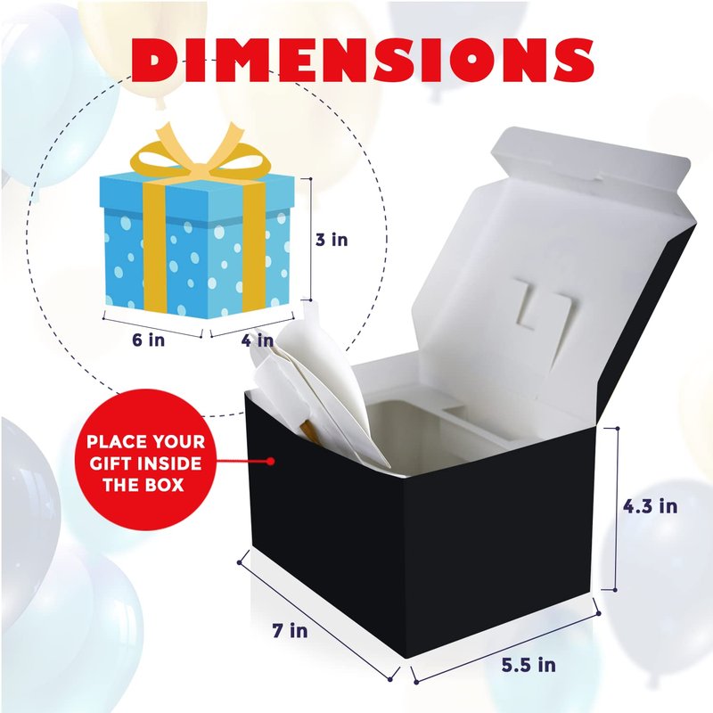 FETTIPOP Gift Box Surprise Exploding Confetti Kit (Black Premium) Happy Birthday, Prank Pop Up 7.2x5.5x4.3 in.