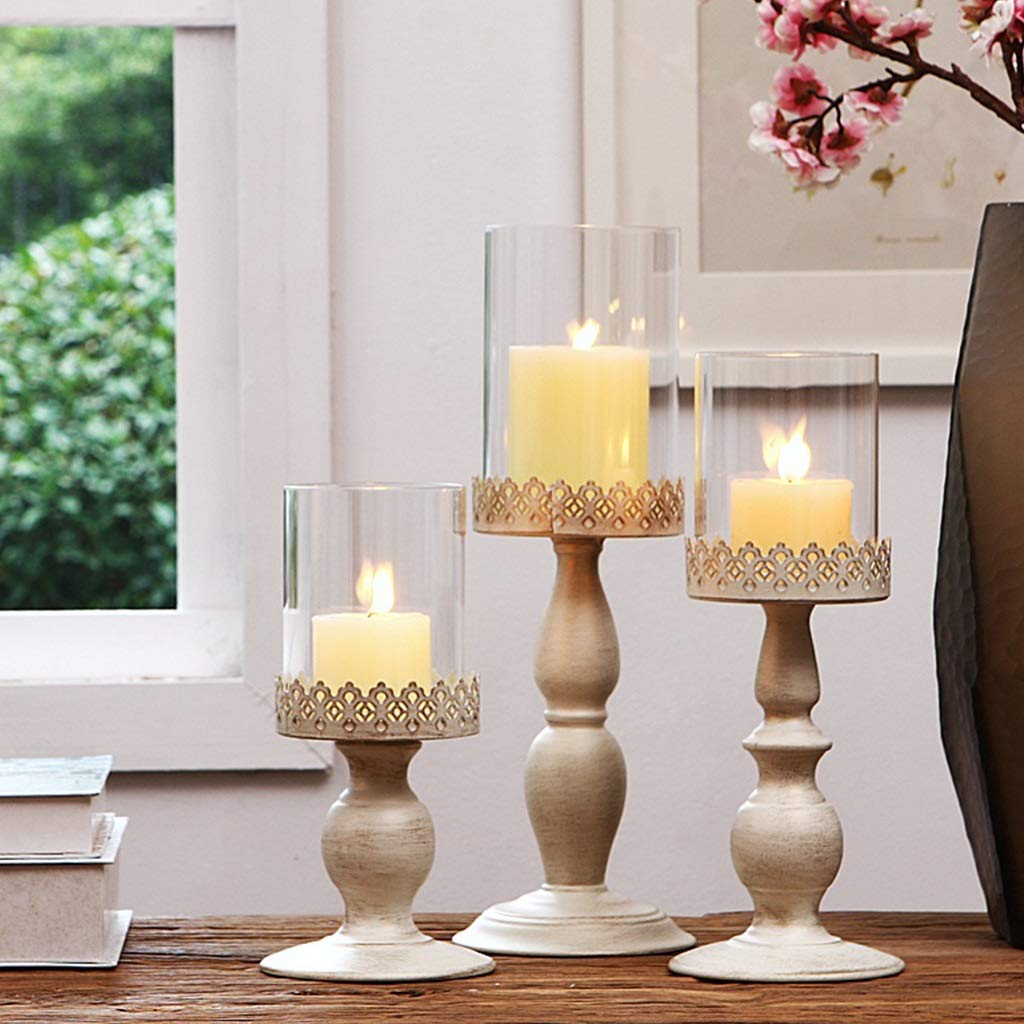 XILIN-1987 Candle Holderss European Retro Candle Holder Carved Wrought Iron Candlestick Metal Glass Home Furnishings Decorative Candlestick (Color : C)