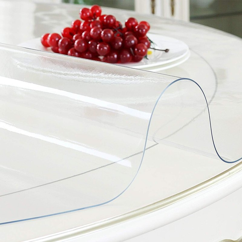 LinkGro Multi-Size 43 Inch Dia 1.5mm Thick PVC Clear Table Protector Plastic Tablecloth Table Cloth Wipeable Vinyl Table Top Cover for Dinner Coffee Table Furniture Protector Water Oil Resistant
