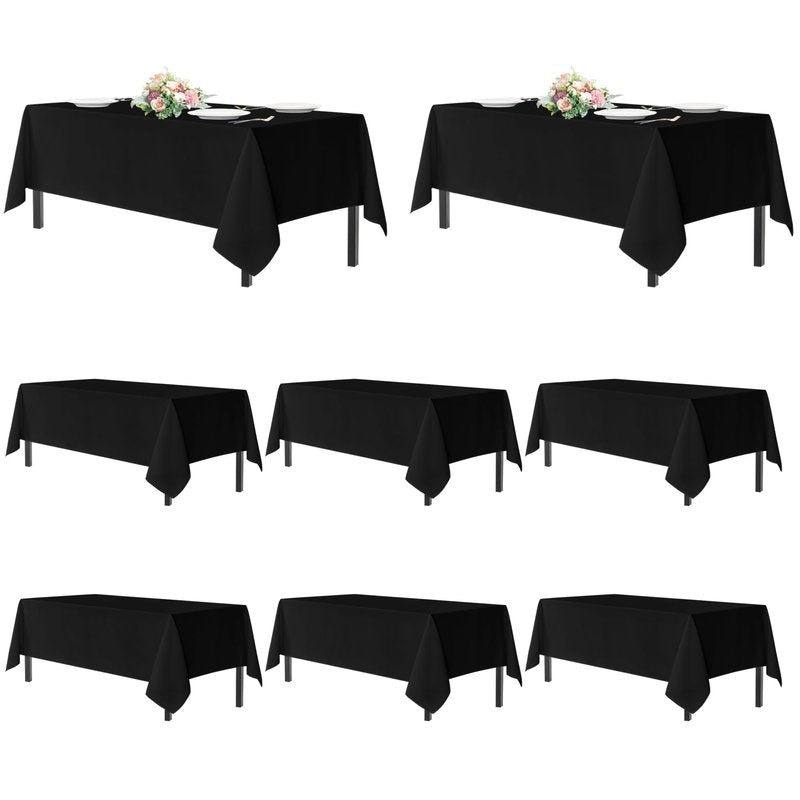 sancua Black Tablecloths for 8 Foot Rectangle Tables, 8 Pack - Washable Polyester Fabric Table Cloth for Wedding Party, Birthday, Banquet Reception, 60x120 Inch