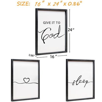 Set of 3 Framed Farmhouse Give it to God and Go to Sleep Signs Above Bed Wall Decors for Bedroom Wood Signs (Black, 16x24 inches)