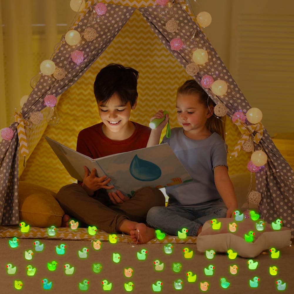 GWAHSA 240pcs Luminous Mini Resin Ducks, Tiny Duck Bulk Glow in The Dark Small Plastic Miniature Ducks Figures for Dollhouse Decor Micro Garden Home Landscape Aquarium Craft Gifts Party Favors Toys