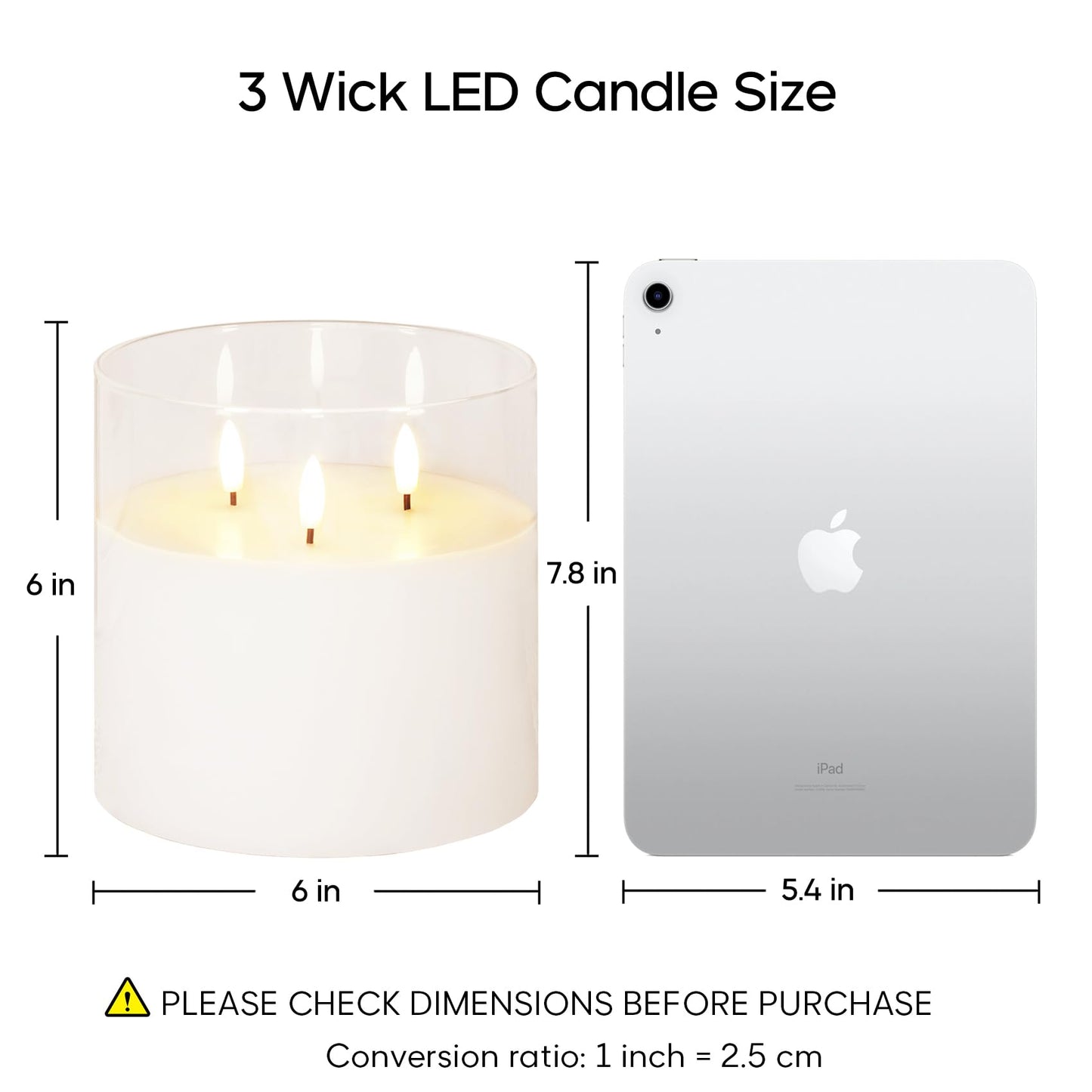 Eywamage 3 Wick Clear Glass Flameless Candle with Remote, Large Flickering LED Battery Pillar Candle Φ 6" H 6"