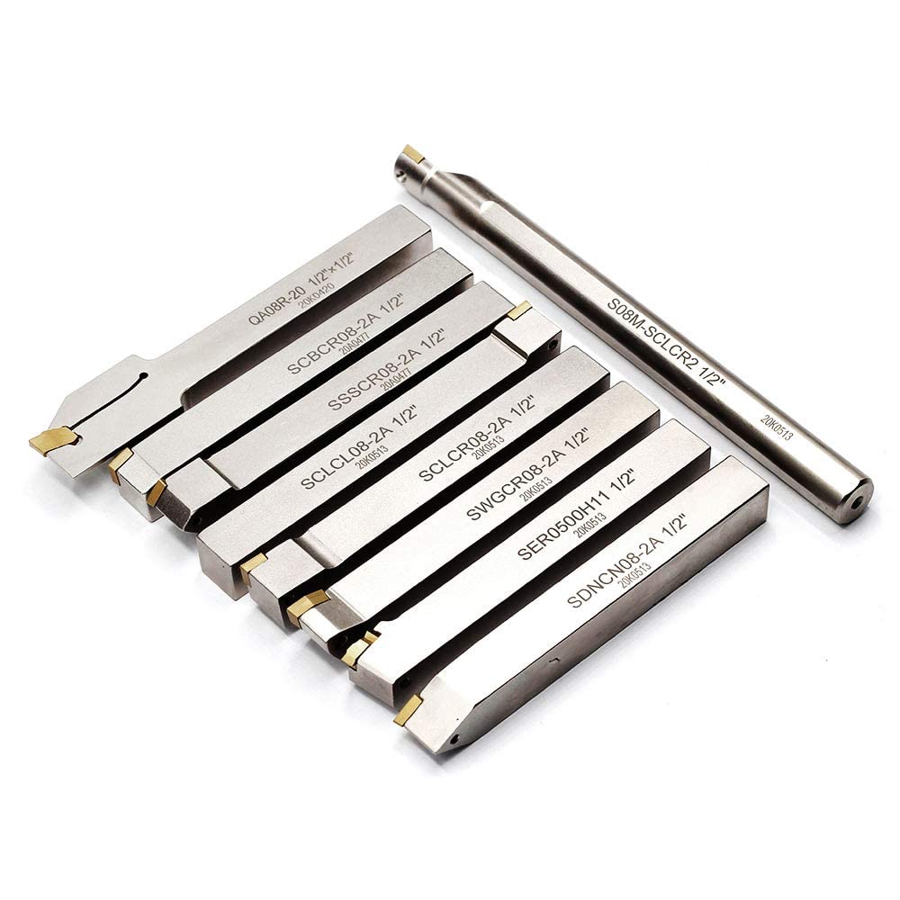OSCARBIDE 1/2"Shank Nickel Plated Indexable Lathe Turning Tool Holder and Boring Bar 9 Pieces/Set,CNC Heavy-Duty Metal Lathe Cuting Tools for Turning Grooving Threading Cut Off