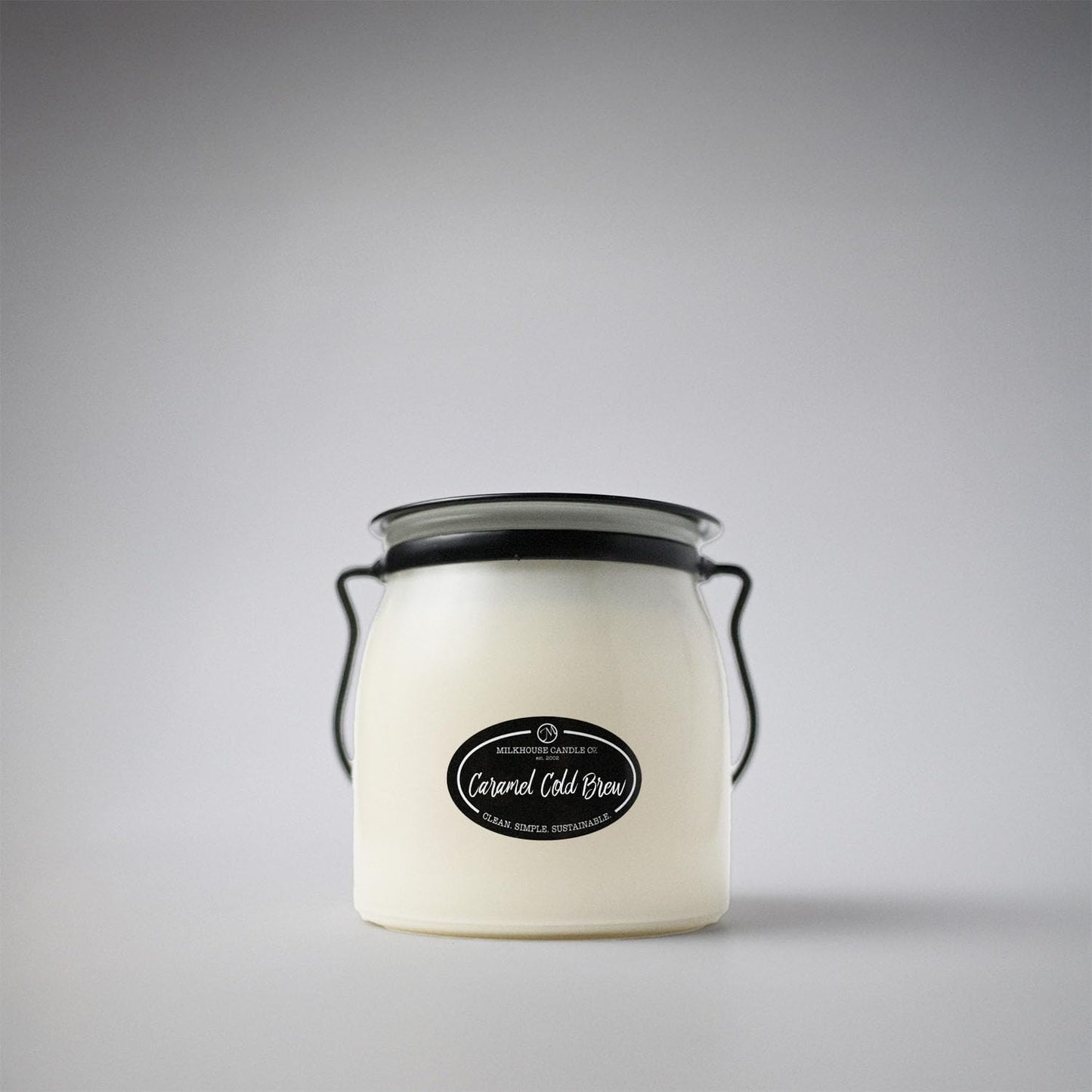 Milkhouse Candle Company Caramel Cold Brew Soy Candle - Cold Brew Coffee | Milk Chocolate | Caramel & Vanilla Scented - 16 oz Butter Jar with Lid, 65+ Hour Burn Time, Made in the USA