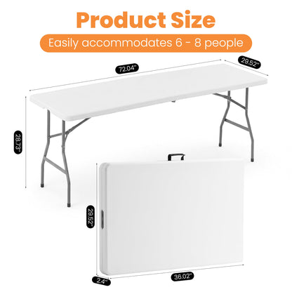 EDWINENE Bulk 6 Foot Foldable Table 10 Pack Heavy Duty Plastic Utility Table with Carrying Handle for Event Rental, Catering Business, Outdoor & Indoor Commercial Use