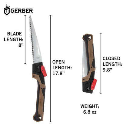 Gerber Gear Bushcraft Saw - Portable Camping Saw for Cutting Wood - Versatile Outdoor Tool w/Ergonomic Handle - 2-Position Blade - Chrome-Plated