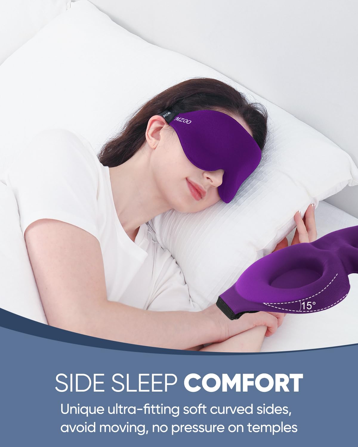 MZOO Luxury Sleep Eye Mask for Side Sleeper Men Women, Zero Eye Pressure 3D Sleeping Mask, Light Blocking Patented Design Night Blindfold, Soft Eye Shade Cover for Travel, Black
