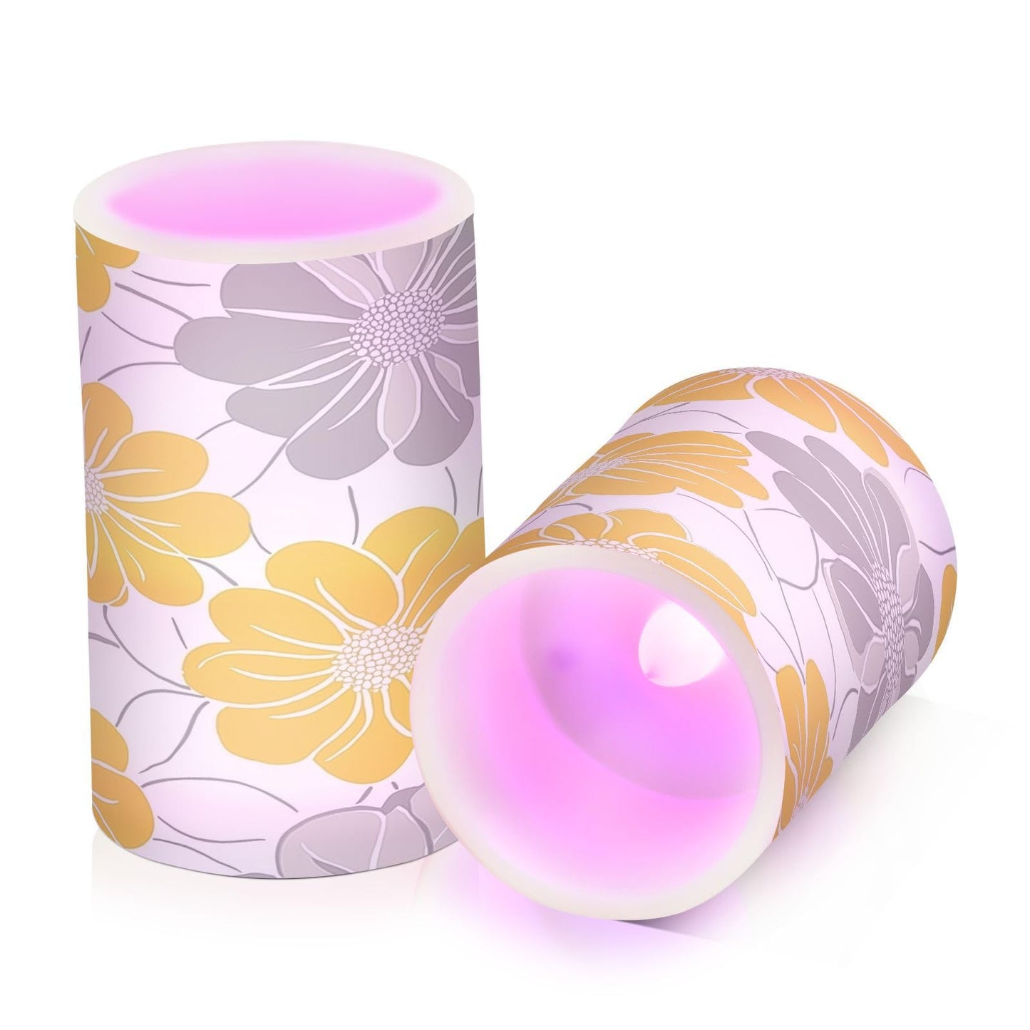 LFICRTAN Gray and Yellow Flower Flameless Candles Battery Operated Color Changing LED Candles with Remote Control Timer Outdoor Indoor 2 Pack