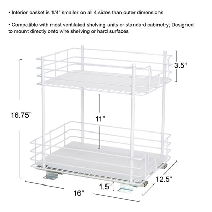 Household Essentials White Steel Two-Tier Pantry Organizer with Plastic Accents