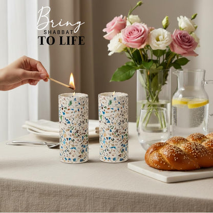 Suri Shabbat Candle Holder - Elegant Metal Candlesticks for Jewish Home Décor | Turquoise Design