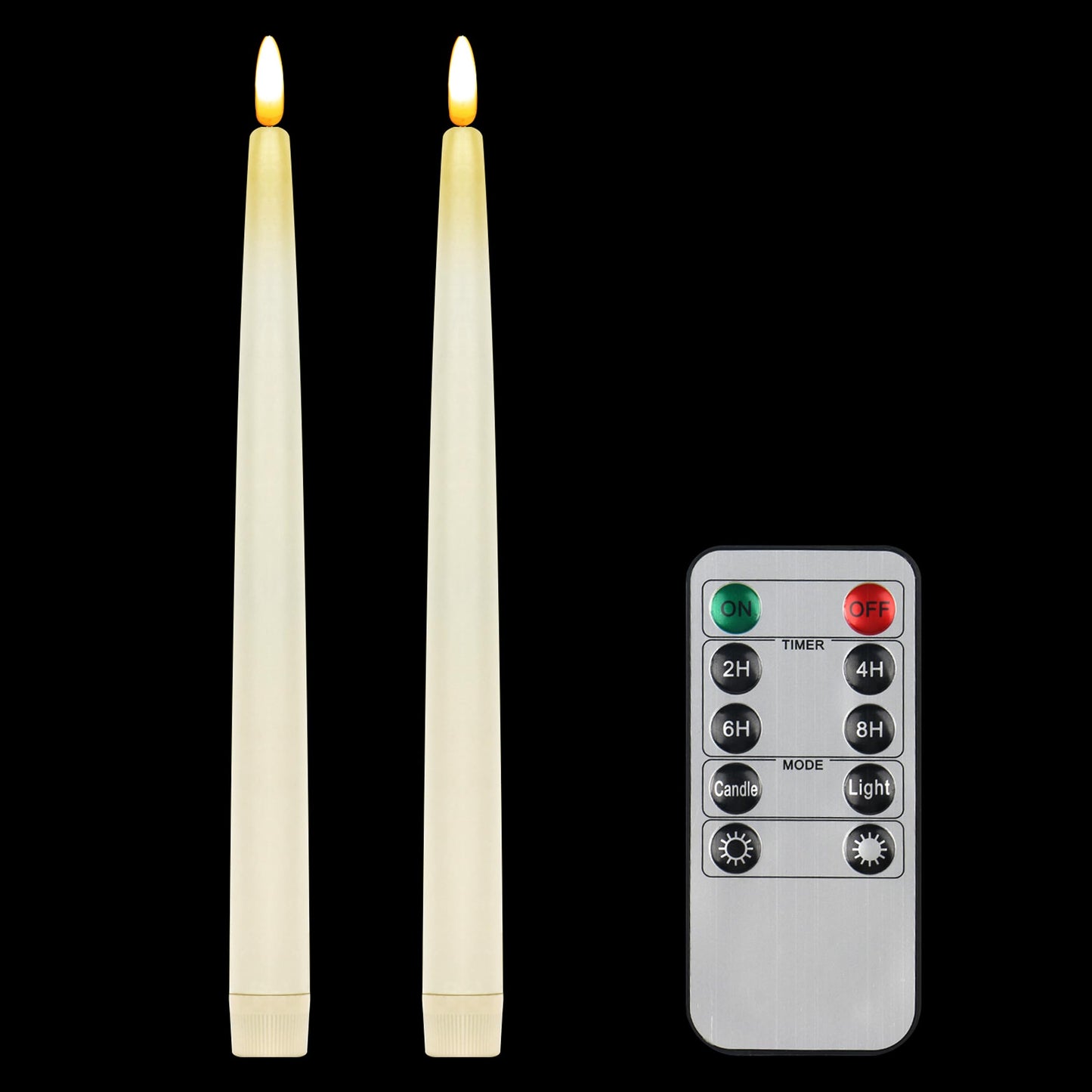 CVHOMEDECO. Flameless Taper Candles with 10-Key Remote, Battery Operated Led Flickering 3D Wick Window Candles Real Wax Finished Home Christmas Party Decor 0.78 x 11 Inch, Pack of 2 (Ivory)