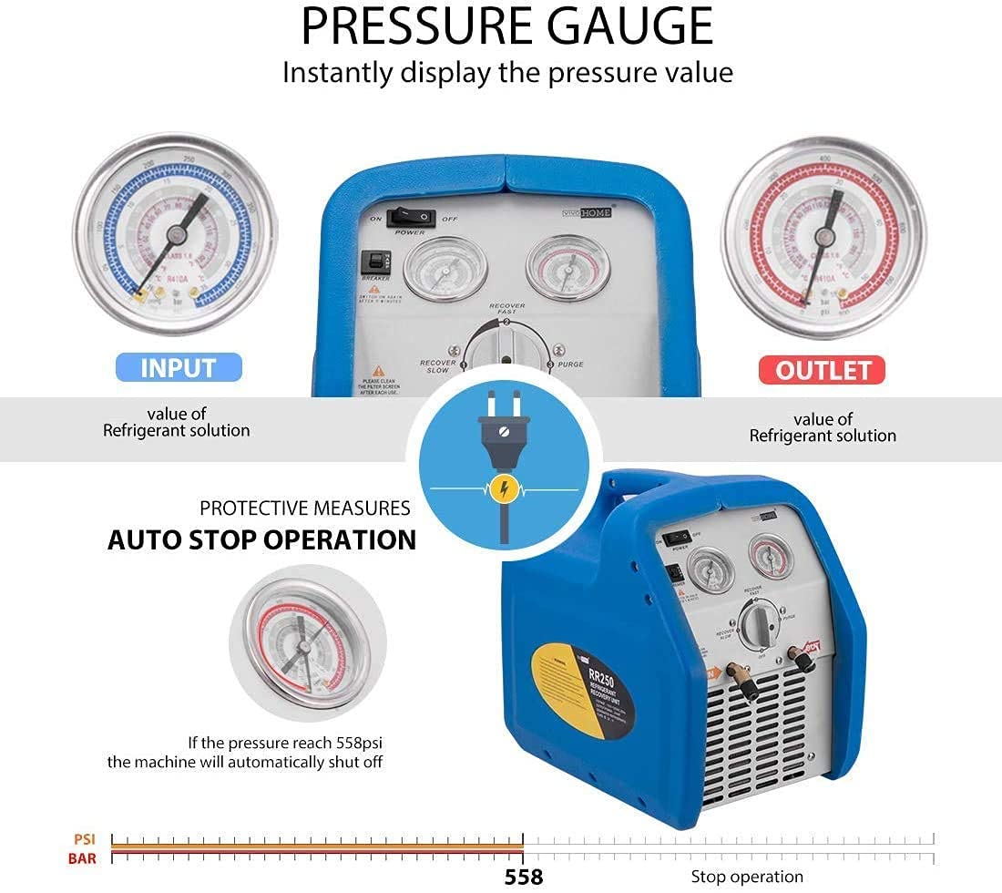 VIVOHOME 110V 1/4 HP 3.5 CFM Single Stage Rotary Vane Air Vacuum Pump with Oil Bottle and 110-120V AC 60Hz 3/4HP Single Cylinder Portable Refrigerant Recovery Machine Set