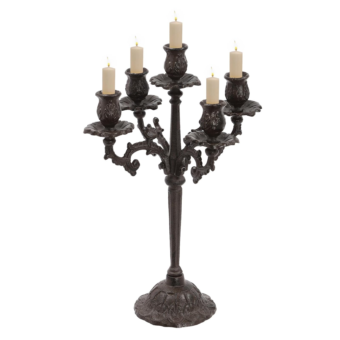5-Arm Candle Holder, Vintage Candle Holder Set with Scroll Arms, Aged Iron Candelabra with 5-Inch Base, Romantic Table Centerpiece for Wedding, Birthdays, Anniversaries, Christmas, Valentine's Day