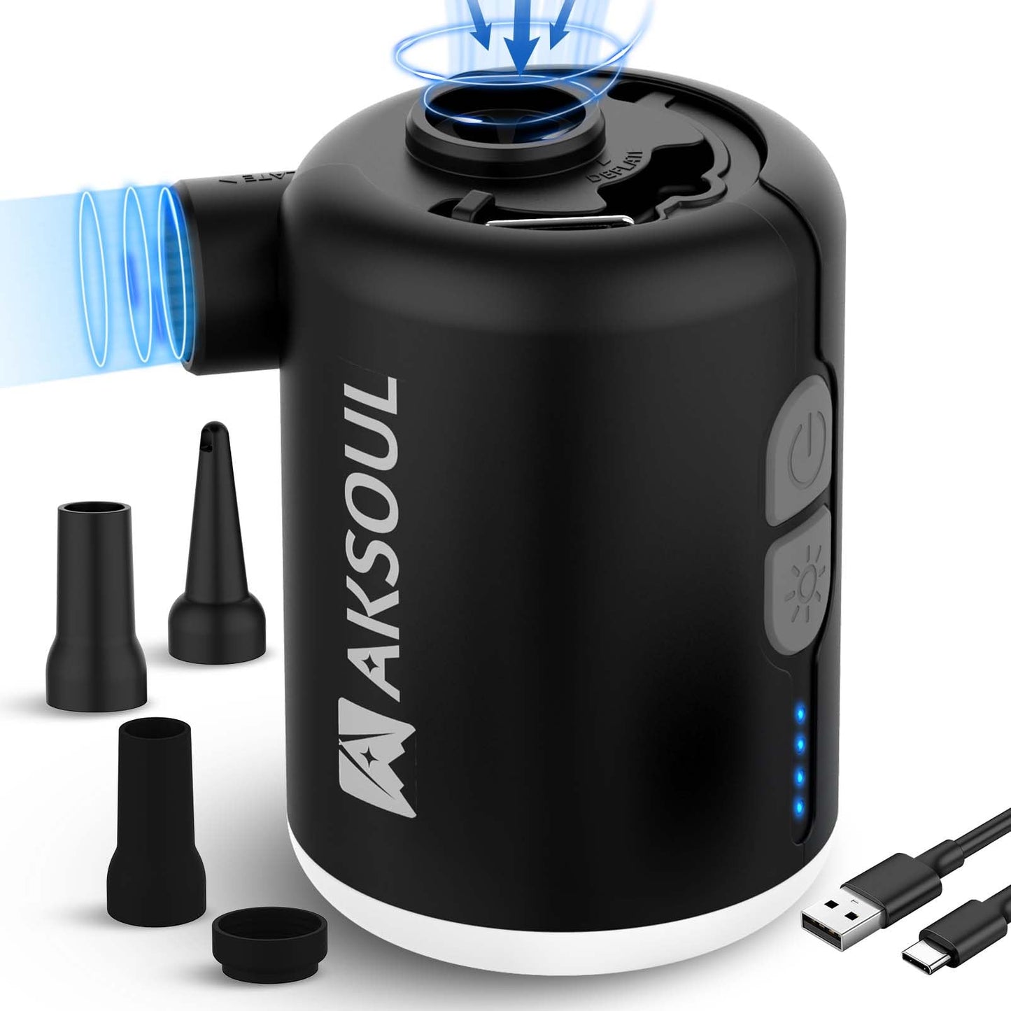 Portable Air Mattress Pump for Inflatables: USB Rechargeable Battery Powered Mini Inflator - Inflate & Deflate Electric Operated Pumps with Light for Camping Pool Inflatable Float