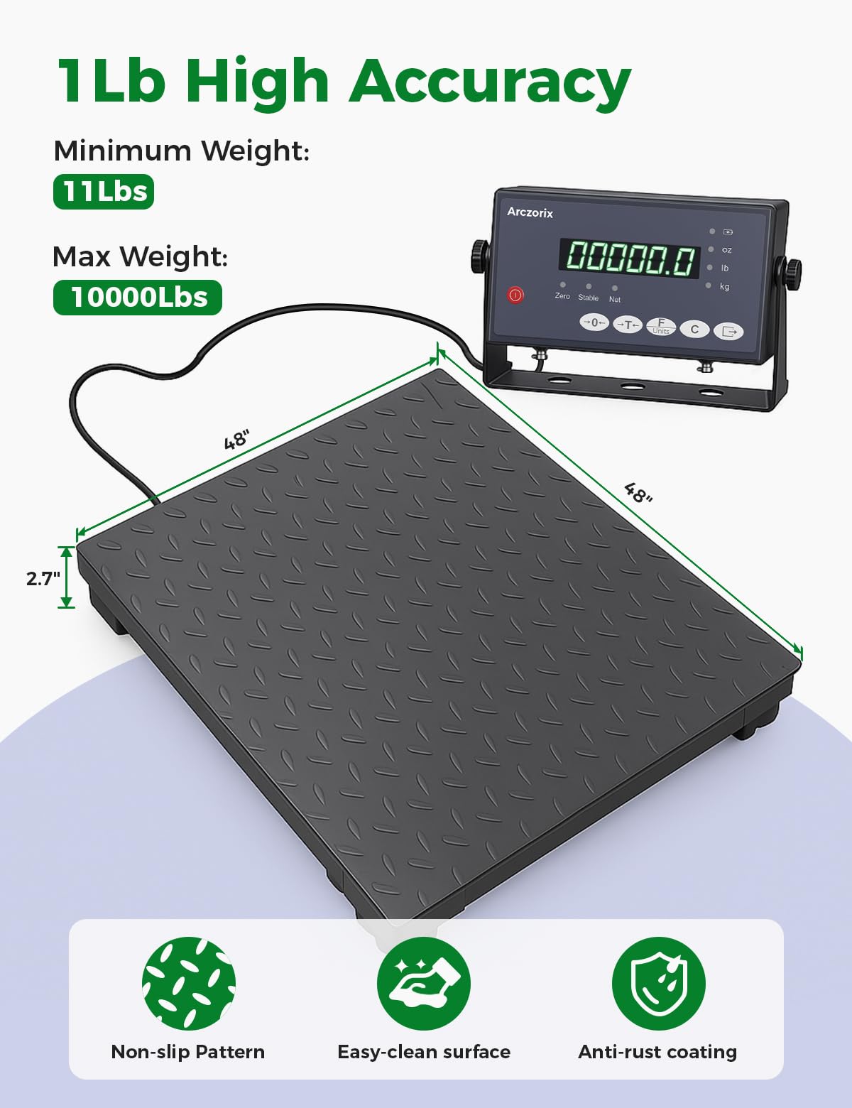 60"x 60" 10000Lbs Arczorix Industrial Floor Scale, Precision Pallet Scale with Digital Indicator, Heavy Duty Weighing Scale for Floor Bench Office Weight Weighing