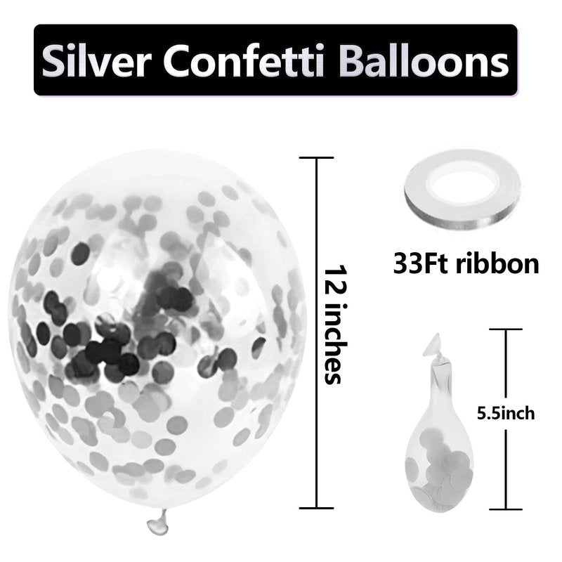 Bezente Silver Confetti Latex Party Balloons - 60 Pack 12 inch Helium Silver Confetti Glitter Balloons for Wedding Graduation Bridal Shower Birthday Engagement Party Decorations