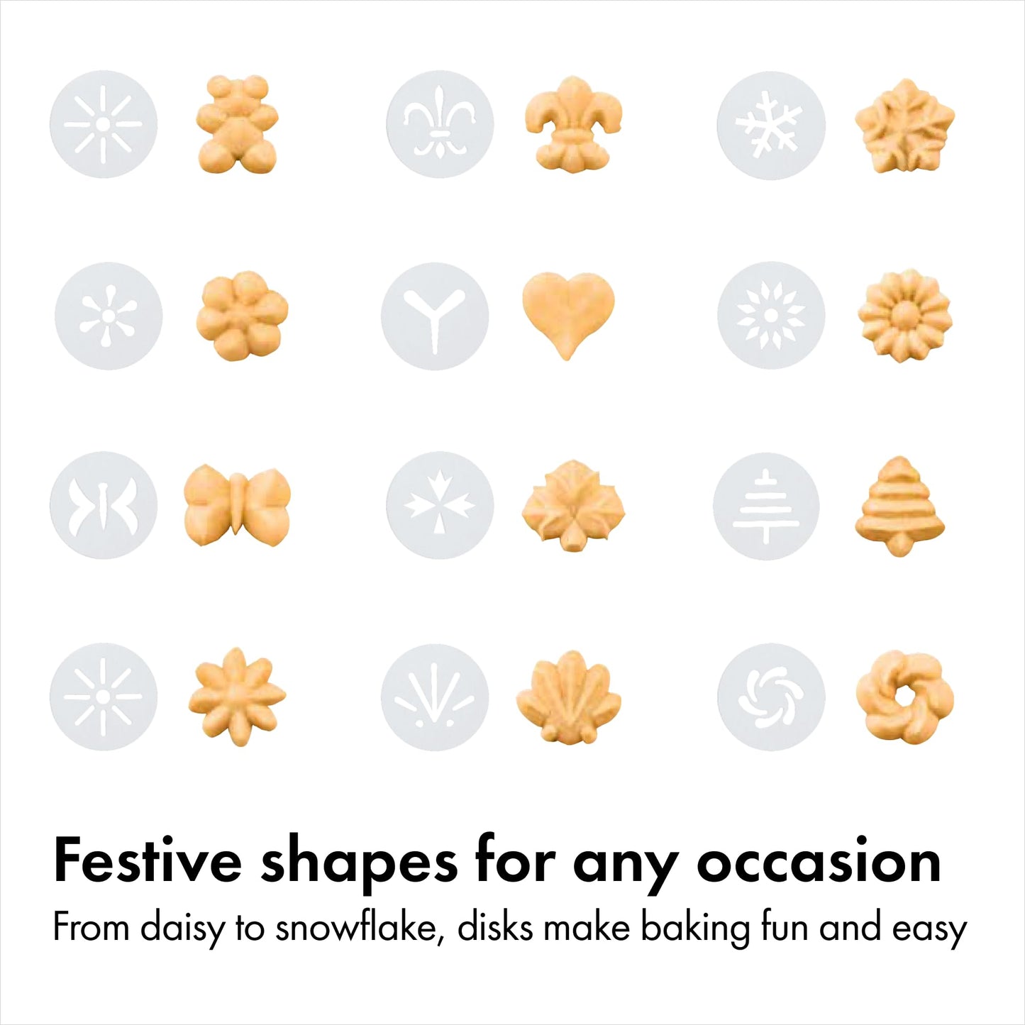 OXO Good Grips 14-Piece Cookie Press Set, Cookie Press with 12 Stainless Steel Disks and Storage Case, Holiday Baking and Everyday Treats, Essential Baking Supplies