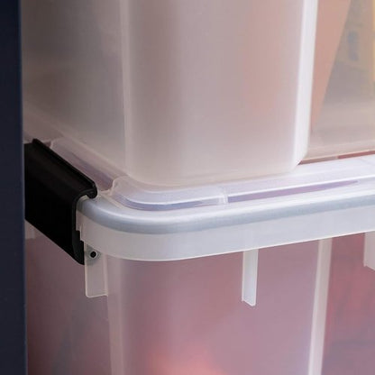 IRIS USA WeatherPro 74 Qt Storage Bins - BPA-Free Plastic with Tight Seal & Lids | Stackable Clear/Black 2 Pack