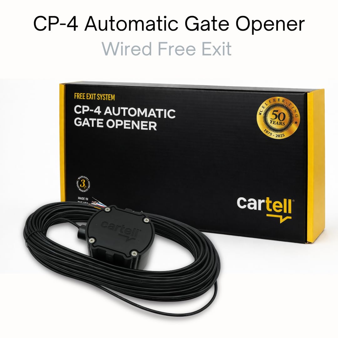 Cartell CP-4 Smart Driveway Free Exit Wand Sensor System with 100' Foot Cable for Gate Openers