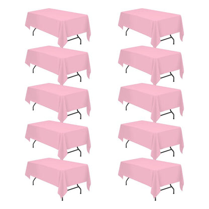 BRILLMAX 10 Pack Pink Tablecloths 60 x 102 Inch for 6ft Rectangle Tables - 150 GSM Polyester Fabric, 15" Standard Drop, Water, Stain & Wrinkle Resistant Cloth Cover for Wedding Banquet Dining Buffet