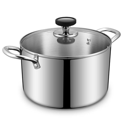 Tri-Ply Stainless Steel Stock Pot, 6.5 Quart Heavy Duty Induction Cooking Pot with Visible Lid for Pasta, Soup, Spaghetti, Sturdy & Double Handle, Dishwasher Safe