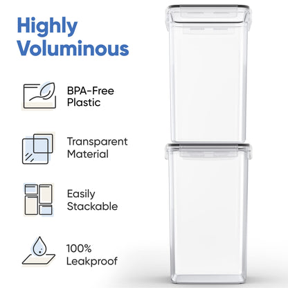 Chef's Path Extra Large Airtight Food Storage Containers with Lids, Pack of 2, 6.5L, 220Oz, Airtight Kitchen and Pantry Bulk Canisters for Flour, Sugar, Rice, and Baking Supplies - Transparent