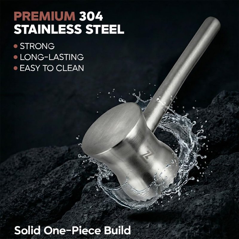 304 Stainless Steel Tenderizer Mallet Dual-Sided Hammer, Heavy Duty Pounder Tool for Steak, Beef & Chicken Cutlets, Textured Grip Kitchen Mallet, Dishwasher Safe Beater for Cooking