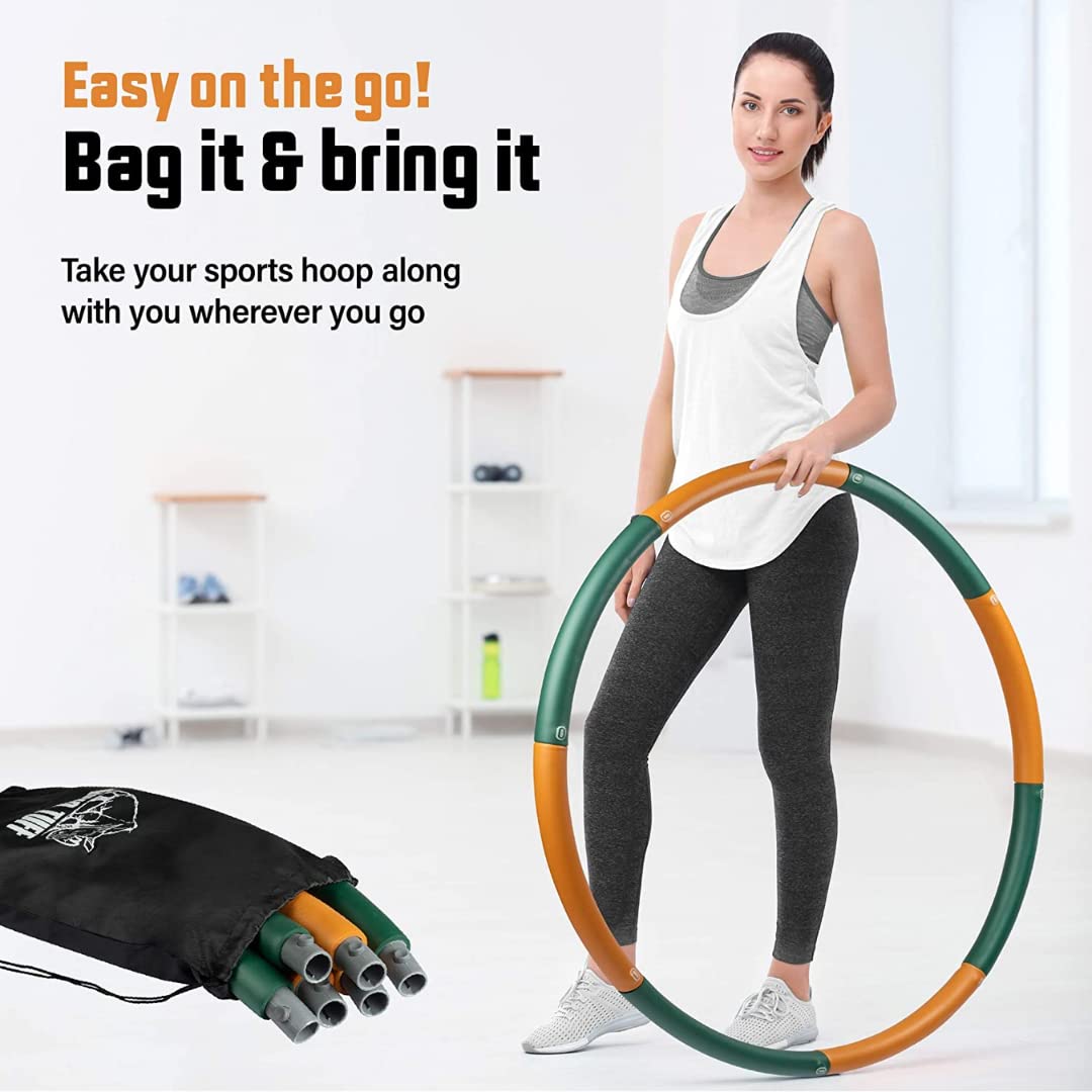 Ryno Tuff 2lb Weighted Hula Hoop for Adults with Thick Foam Padding, Bag & Jump Rope - 8 Section Weighted Fitness Hoop - Exercise Equipment for Home Gym Workouts to Burn Calories & Strengthen Muscles