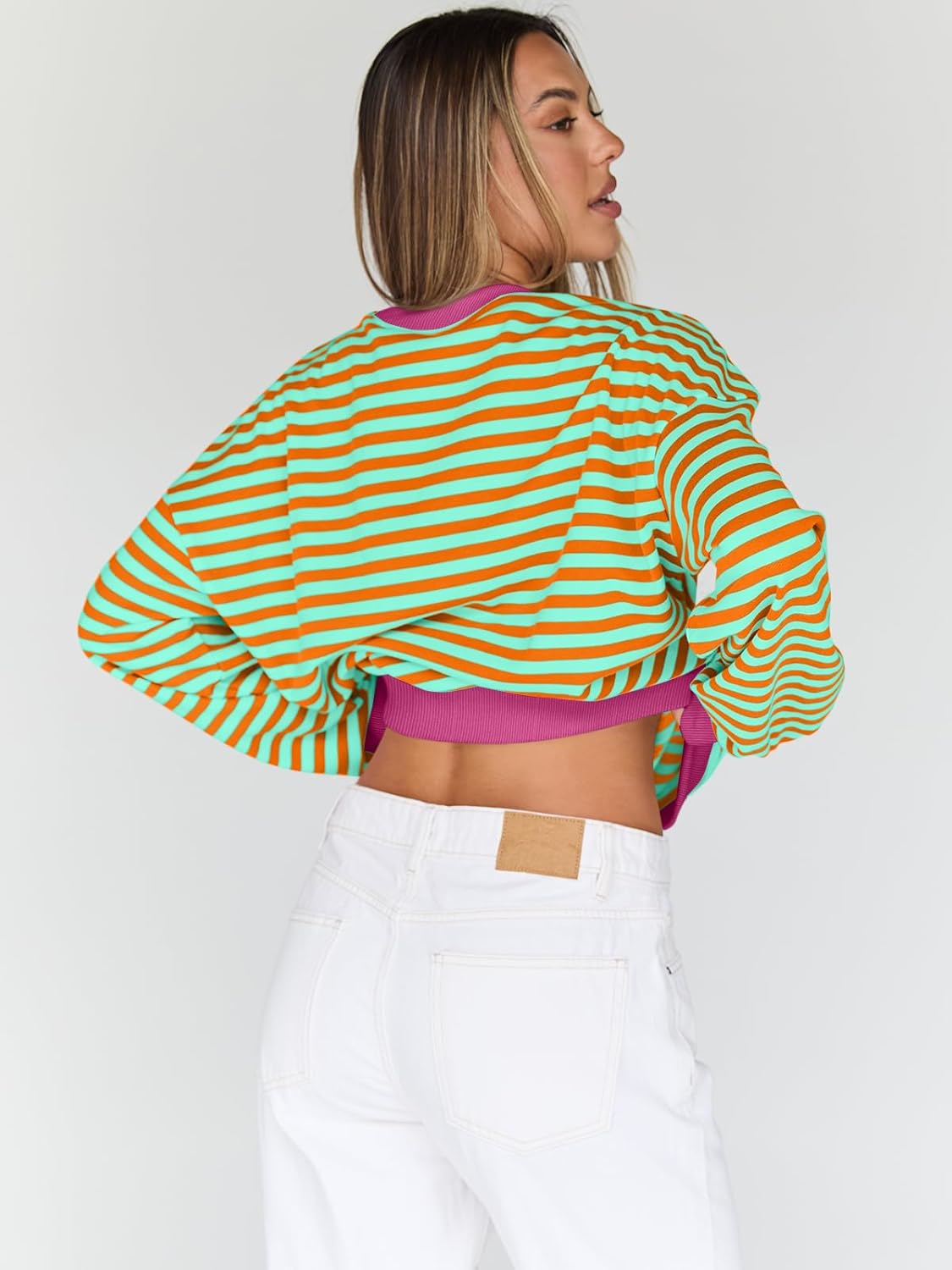 Trendy Queen Oversized Sweatshirt for Women 2025 Fall Crewneck Striped Long Sleeve Shirts Hoodies Cute Top Y2K Outfits