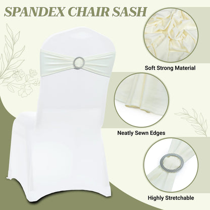 MDS Spandex Chair Sashes - Universal Fit Elastic Stretch Bow Ties with Buckle | Pack of 250 - Ivory